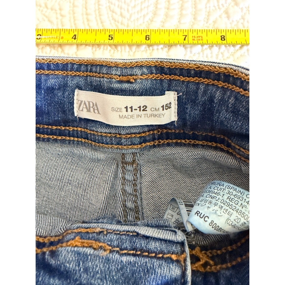 Zara‎ Girls Medium Wash Wide Leg Jeans Raw Hem Front Patch Pockets Size 11-12 - Picture 6 of 7